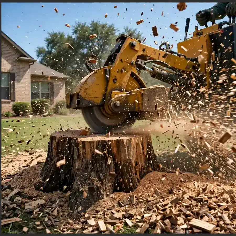 Stump grinding in progress